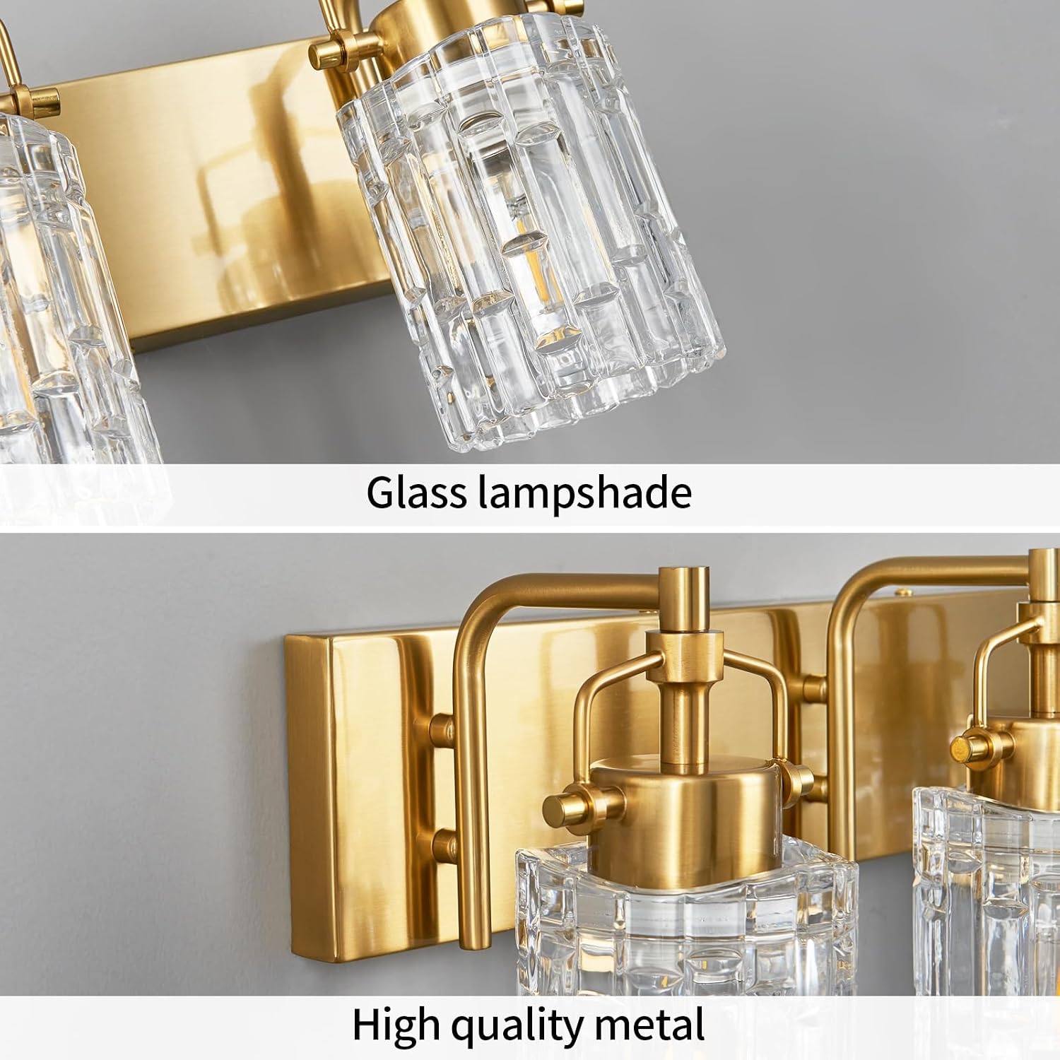 4 Light Crystal Glass Vanity Light, Gold Bathroom Lighting Fixtures Over Mirror Modern Bath Wall Sconce Lighting for Bedroom Living Room