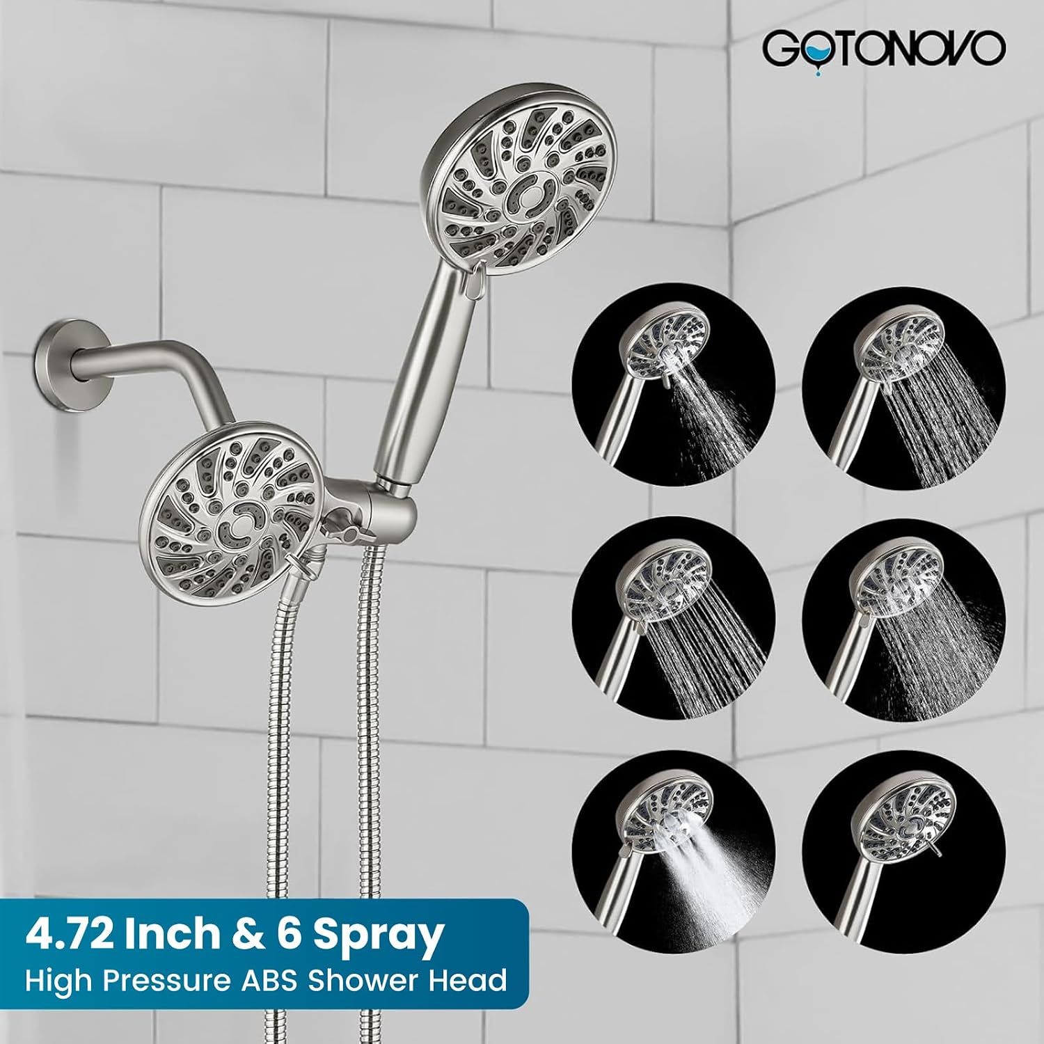 gotonovo Tub Shower Faucet Set Bathroom Shower Head Kit High Pressure Bathtub Shower Faucet 6 Modes ABS Handheld Spray Valve and Shower Trim Kit Shower Head and Handle Set Brushed Nickel