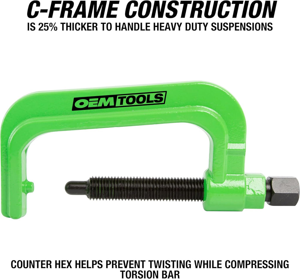OEMTOOLS 37278 Torsion Bar Tool, Heavy Duty Torsion Bar Removal Tool for GM Ford Chrysler, Extended C Frame with Ford Dodge Adapter for Suspension Key Removal