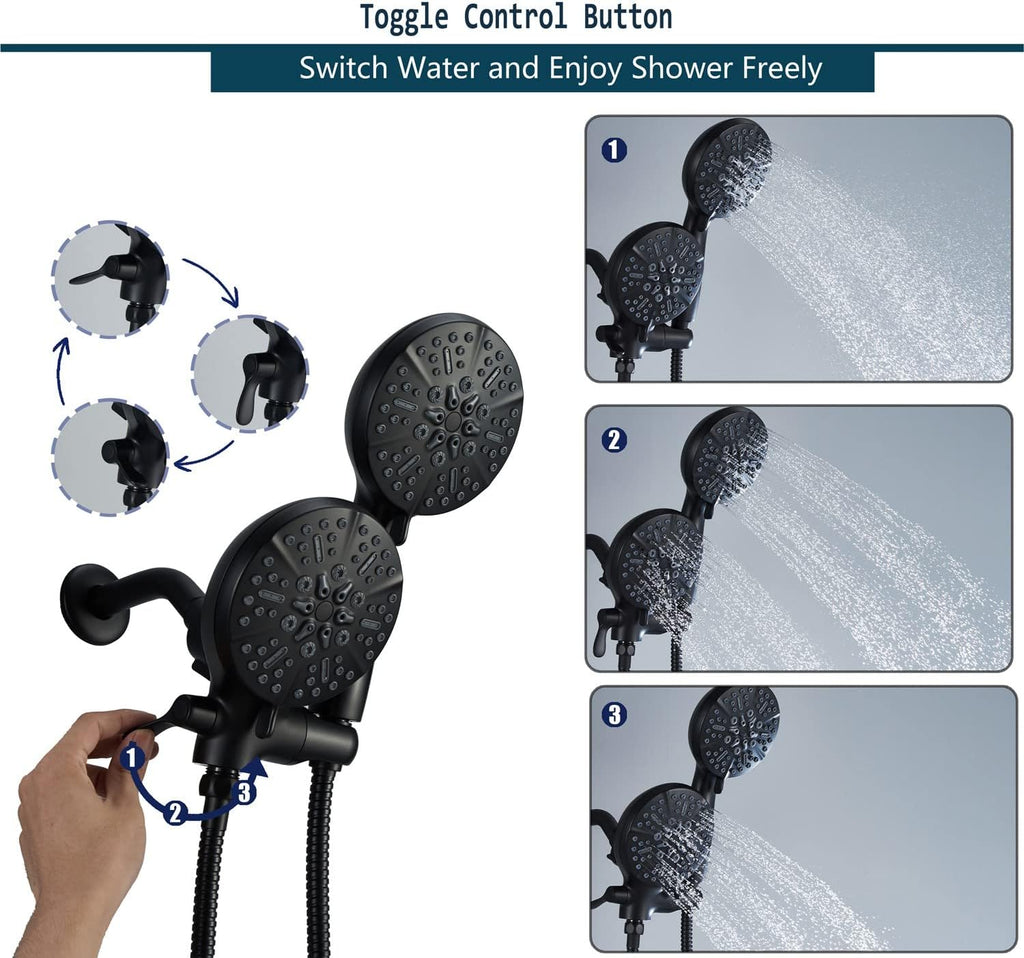 Tub Shower Faucet Set with Valve, High Pressure 3-way Water Diverter Shower Trim Kit Black