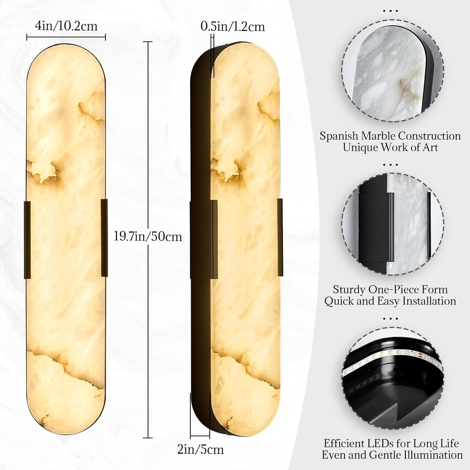 Alabaster wall Sconce 19.7in Dimming Black 4 Pcs | 3cct Spanish Alabaster Suitable For Bedrooms Wall Murals And Headboards