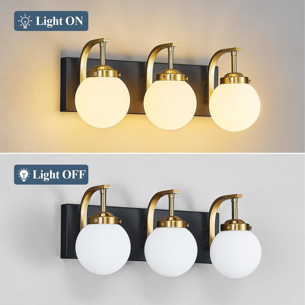 Modern Sand Black-Gold Bathroom Vanity Light Fixtures Over Mirror 3 Light Wall Sconce Vanity Light for Bathroom Lighting