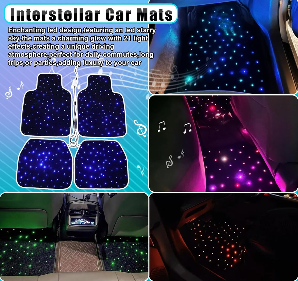 Starlight Floor Mats for Car, LED Car Mats, Starry Sky Design Luminous Carpet, Universal Fit Anti-Slip Waterproof Starlight Mats for Cars, SUVs, Trucks(USB Cable)