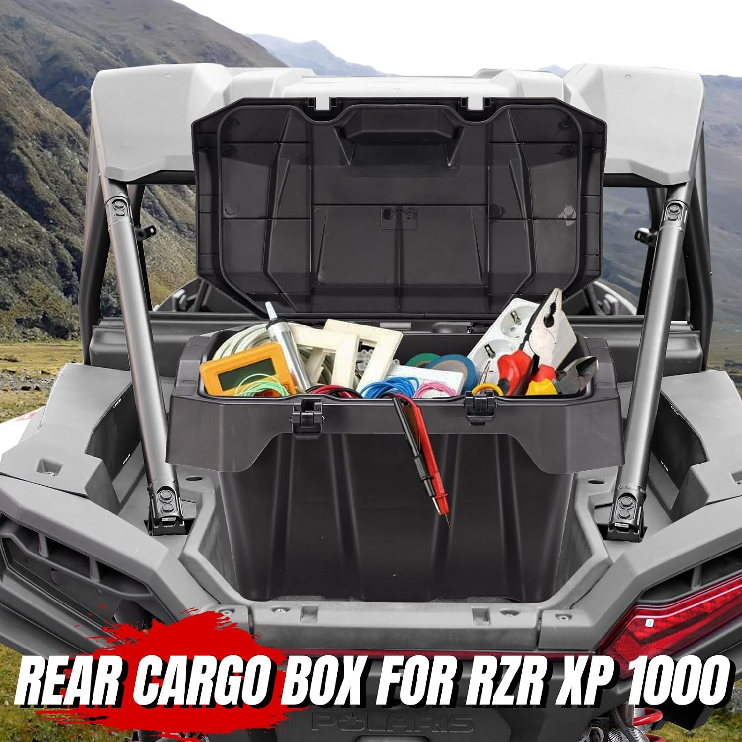 A & UTV PRO 82 QT UTV Rear Cargo Box for 2024-2026 Polaris RZR XP 1000 Accessories, Water Resistant Cargo Storage Bin with Two Lockable Latches for Polaris RZR XP 1000/ XP 4 1000, Replace OEM #2889611