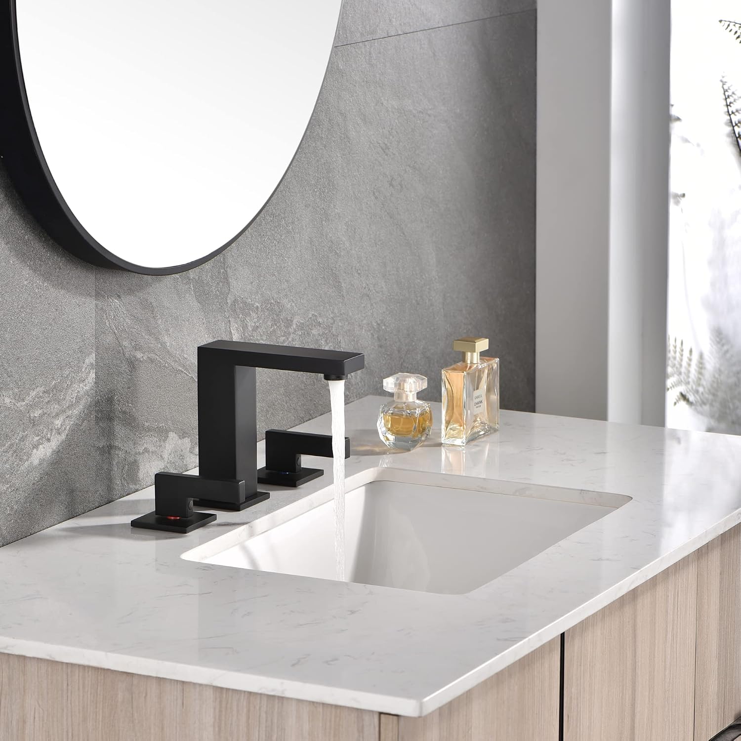 sumerain Widespread Matte Black Bathroom Sink Faucet 8 Inch 3 Hole Lavatory Faucet Vanity Faucet with Y Shape Quick Connect Hose