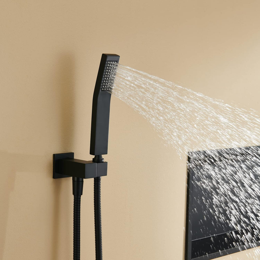 Shower System 10 Inches Rain Shower Combo Set Black Wall Mount Faucet Bathroom Faucets with Rainfall Shower Head and Hand Shower