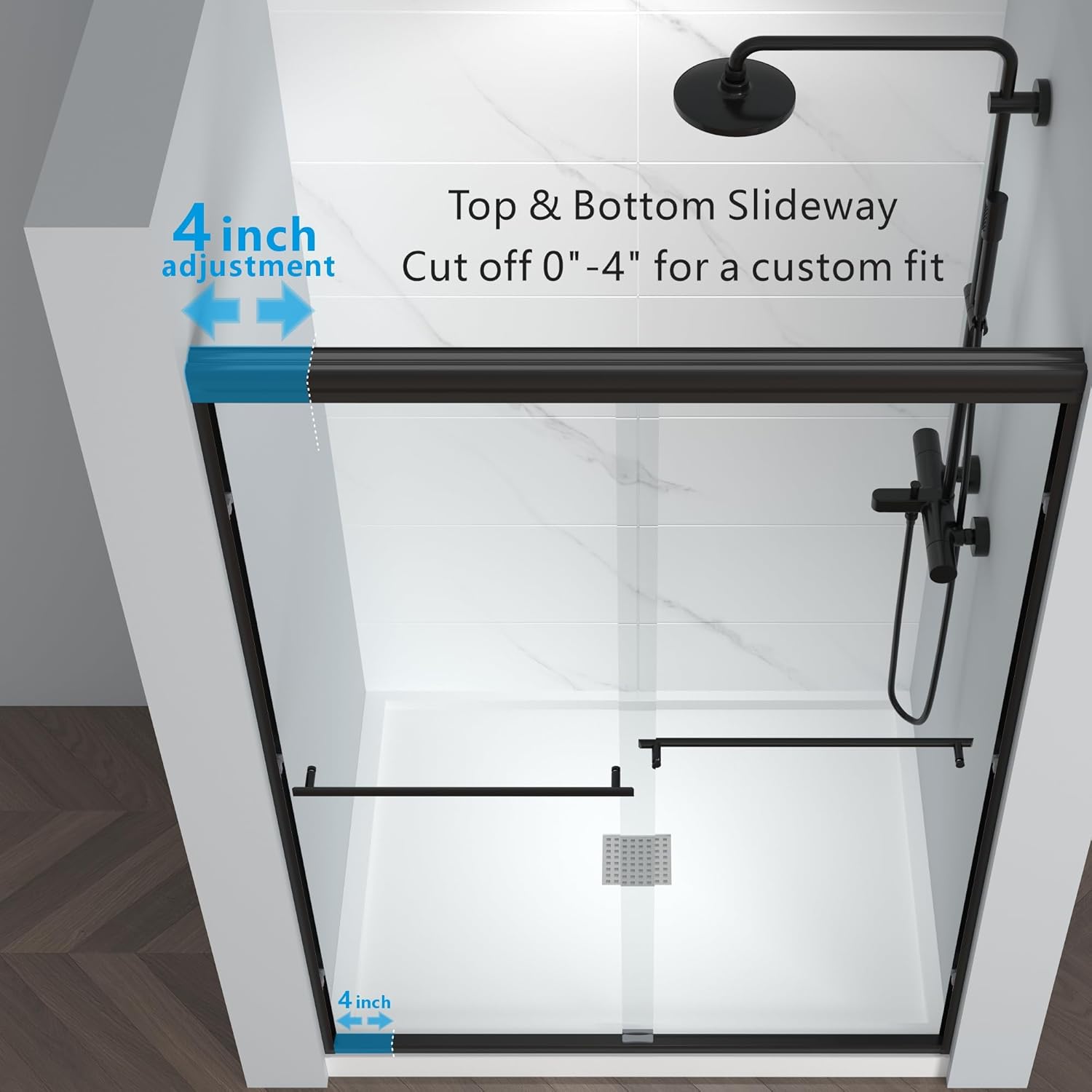 ENSO SENKA 44-48' W x 72' H Semi-Frameless Bypass Sliding Shower Door, Easy-to-Clean Treated Clear Tempered Glass, Matte Black