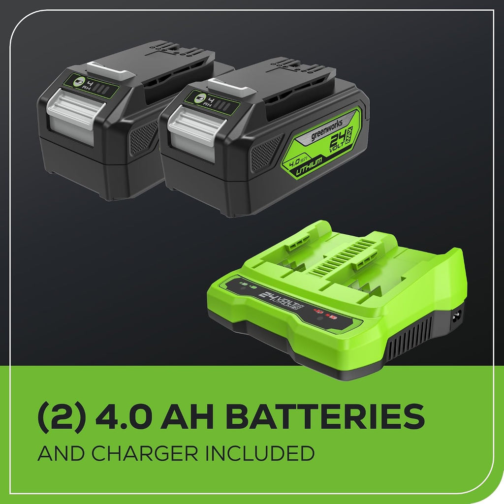 Greenworks 48V (24V x 2) 17' Brushless Mower+12' String Trimmer +320CFM Blower,(2) 4.0Ah Batteries and 2A Dual Port Charger