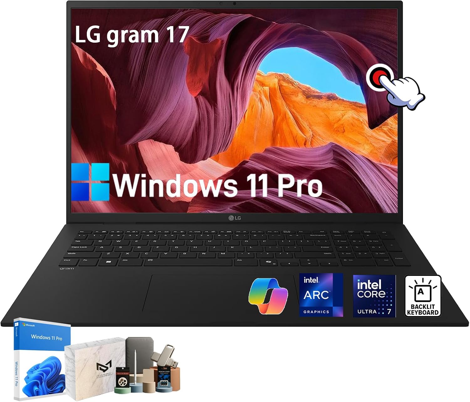 2025 LG Gram 17 Touchscreen Laptop - 17' 2.5K Touch Display, Intel Ultra 7 258V, Intel Arc, WiFi 7, Copilot+, Win 11 Pro, Backlit KB, Lightweight & Thin Business Computer, 32 GB LPDDR5X, 1 TB SSD