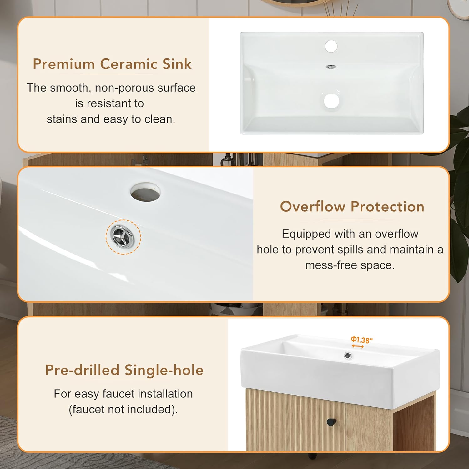 21.6-inch Bathroom Vanity with Sink Combo, Wall-Mounted Single Storage Cabinet with One Cabinet & Right 2-Tier Shelves, Wooden Vanity with Ceramic Basin for Bathroom, Wood