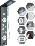 FUZ Shower Panel Tower System, Stainless Steel 6 Functions Shower Panel System with LED Fancy Rain Shower Head and Handheld, Adujstable Rain Massage Body Jets and Tub Spout, Matte Black Shower Tower