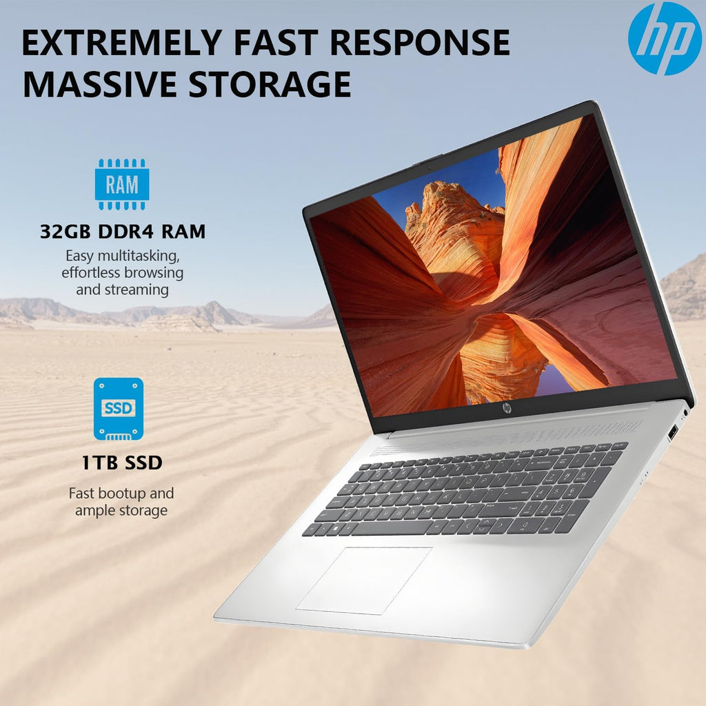 HP 17 Inch Laptop Computer, 17.3 IPS FHD Business Laptop PC, AMD Ryzen 5 6-Core, 32GB RAM 1TB SSD, Windows 11 Pro, 10-Key Number Pad