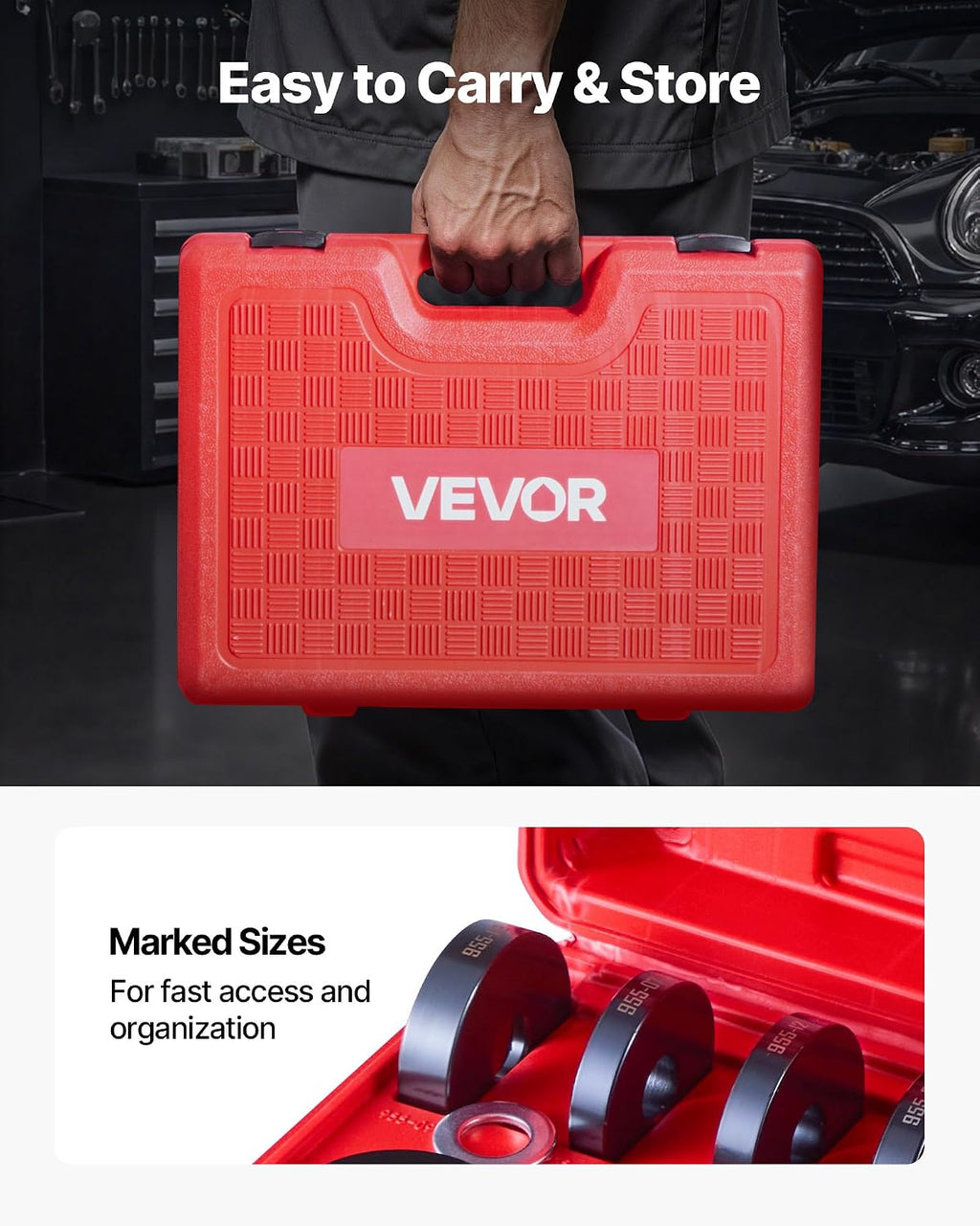 VEVOR 10pcs Ball Joint Press & 24pcs Wheel Bearing Race and Seal Driver Set with 13 Bushings, C-Frame and Sleeves, 2 in 1 Bearing Press Kit, Heavy Duty Removal Installation Set