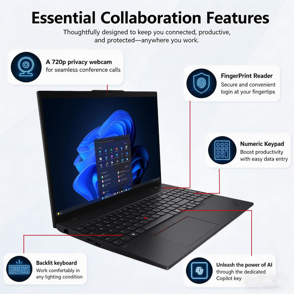 Lenovo ThinkPad L16 (Premium E16) Business AI PC Laptop (16' FHD+, Intel 12-Core Ultra 5 225U (> Ultra 7 155U), 16GB DDR5, 512GB SSD), Backlit KB, Fingerprint, 2x Thunderbolt 4, Webcam, Win 11 Pro