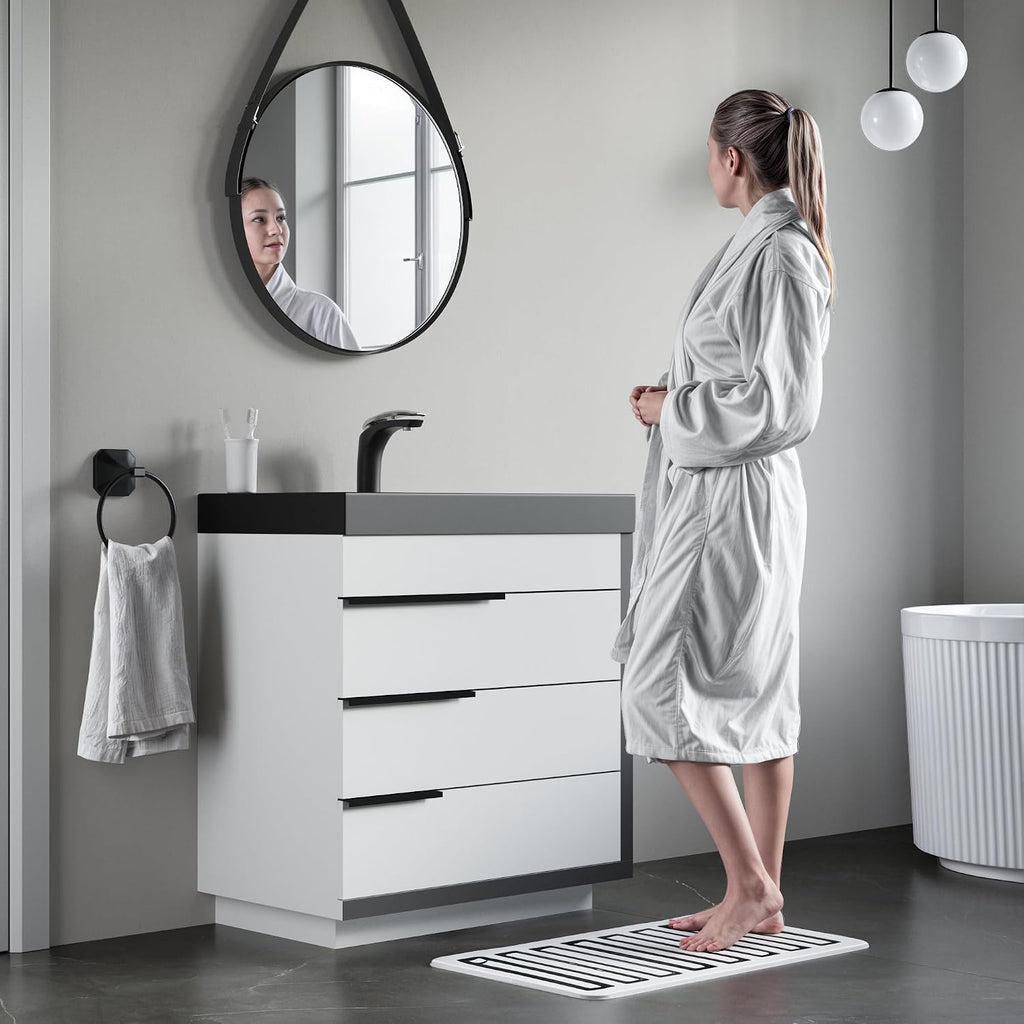 Dowell 24'Single Bathroom Vanity Set- Freestanding Glossy White Vanity with Black Accents,Matte Black Resin Basin,Three Soft-Close Drawers-024 24 21V/2418BPBL