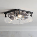 360 Lighting Cassington Rustic Farmhouse Ceiling Light Flush-Mount Fixture 11 3/4' Wide Washed Black Hand Blown Glass Panels for Bedroom Kitchen Living Room Hallway Dining Bathroom House