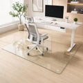 46 x 55 Inch Glass Chair Mat, 1/5 Inch Thick Tempered Glass Office Chair Mat for Carpet and Hardwood Floors, Heavy Duty Clear Floor Protector with Polished Edges and 8 Non-Slip Pads