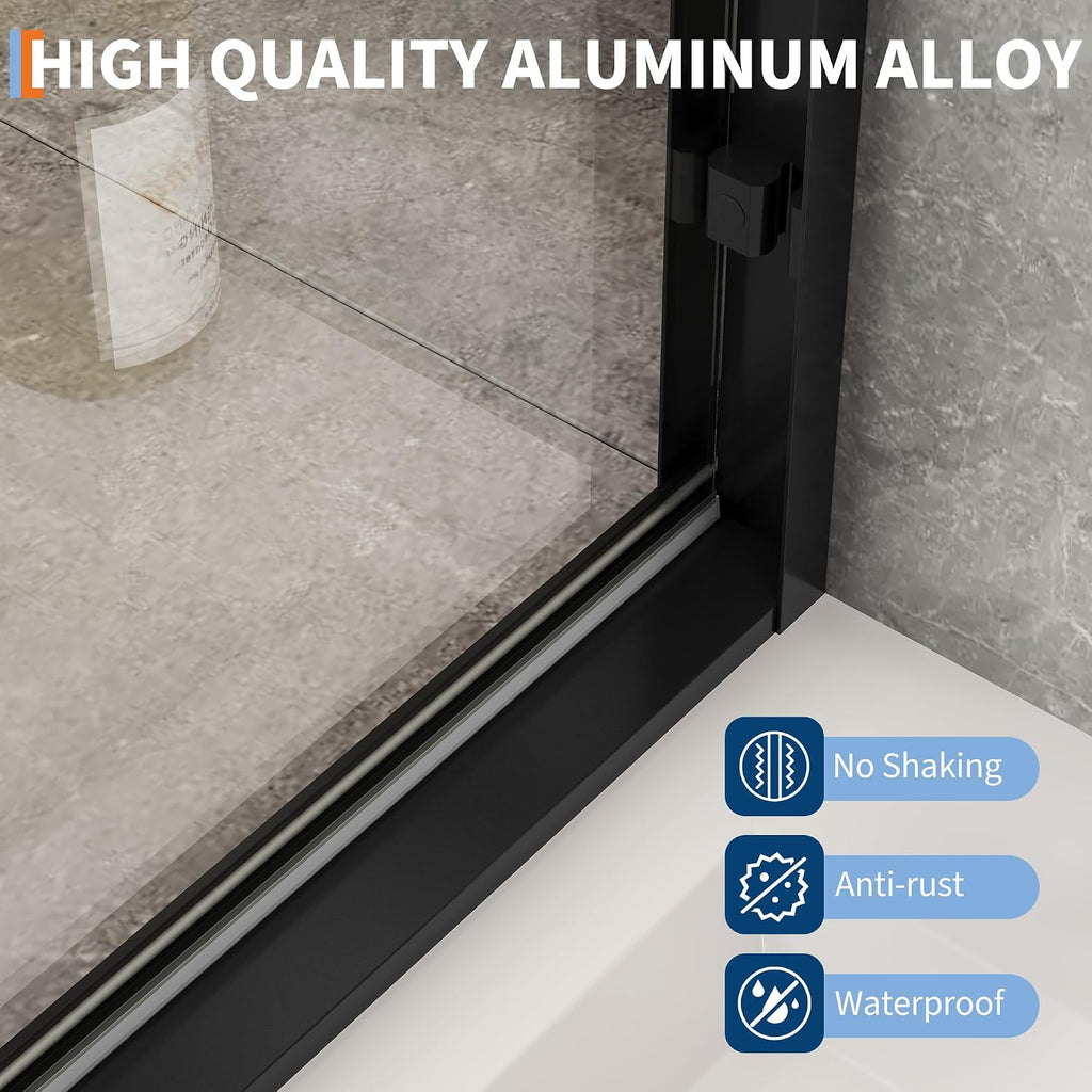 Framed Sliding Shower Door 56–60 Inch W x 72 Inch H – Dual Sliding Tempered Glass Panels with Easy-Clean Coating, Matte Black Aluminum Frame, Modern Shower Enclosure for Main Bathroom