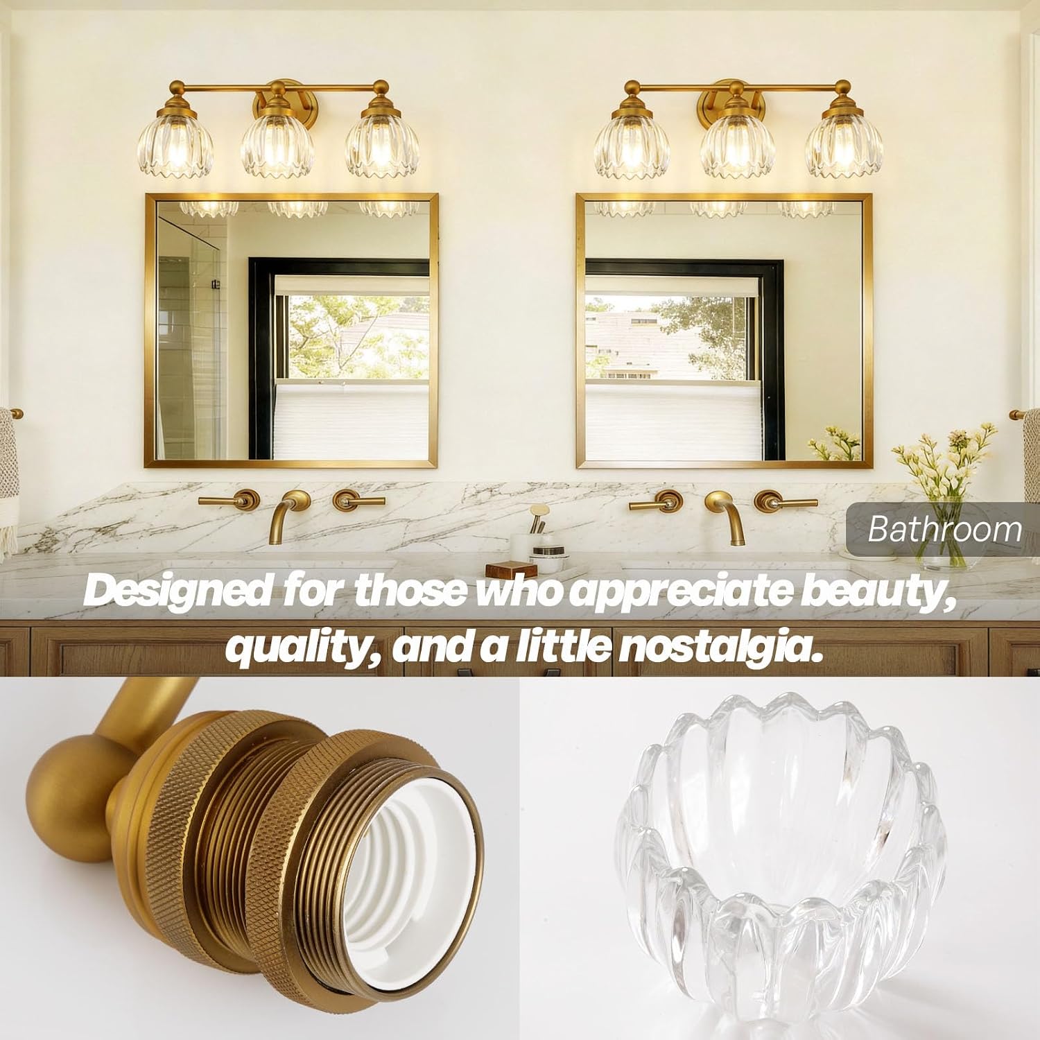 Vintage Triple Arm Tulip Glass Wall Sconce Lighting, 3-Lights Bathroom Vanity Light Fixture for Hallway Bedroom Living Room Bedside Nightstands Lights