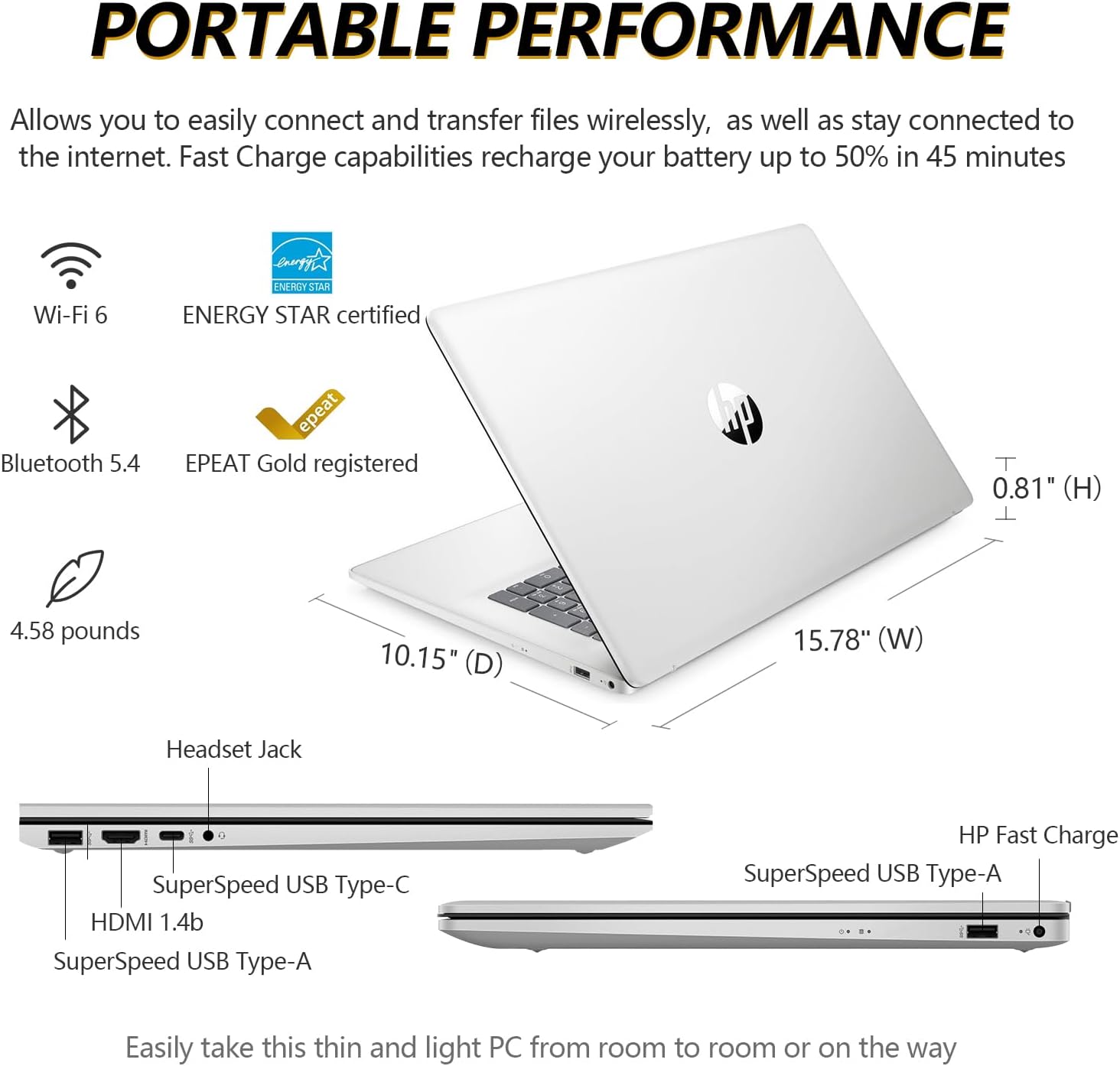 HP 17 Inch Laptop Touchscreen Computer, 17.3 HD+ Touch Screen Business Laptop, AMD Ryzen 5(6-Core), Windows 11 Pro, 10-Key Number Pad, 16GB RAM 1TB SSD