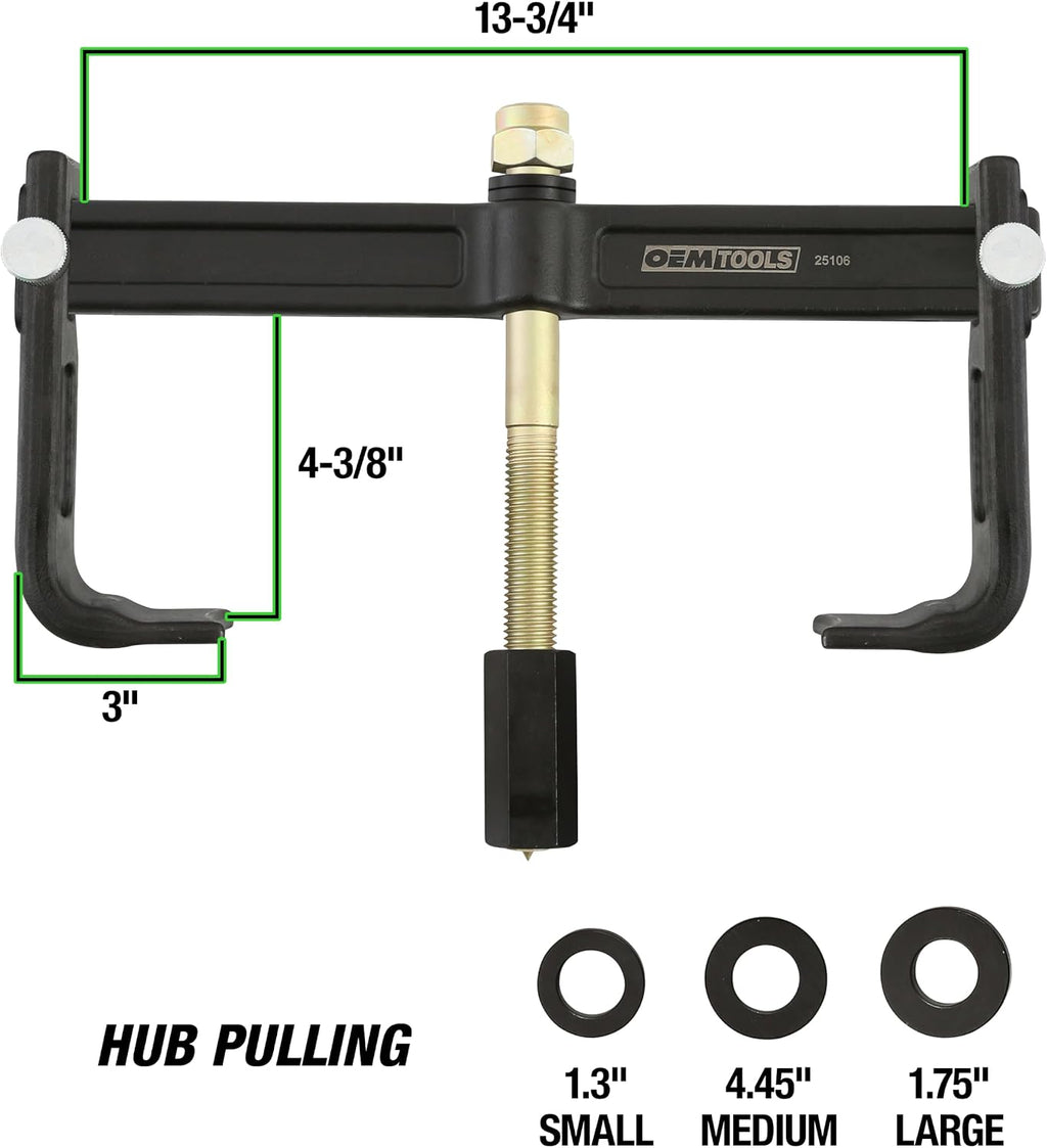 OEMTOOLS 25106 Brake Drum Puller and Rotor Removal Tool, 12-3/4 In Jaw Spread, Impact Wrench Compatible, 7-Ton Pulling Force, Not for Oversized Brake Drums or Drums Without Outer Lip