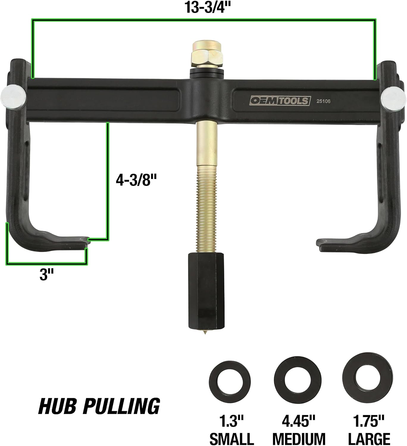 OEMTOOLS 25106 Brake Drum Puller and Rotor Removal Tool, 12-3/4 In Jaw Spread, Impact Wrench Compatible, 7-Ton Pulling Force, Not for Oversized Brake Drums or Drums Without Outer Lip