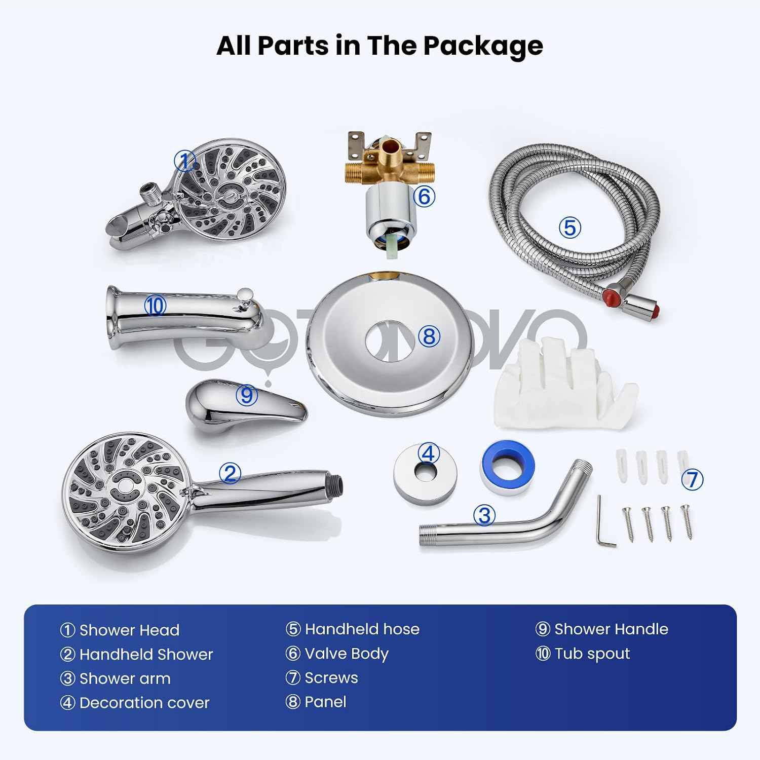 gotonovo Tub Shower Faucet Set Bathroom Shower Head Kit High Pressure Bathtub Shower Faucet 6 Modes ABS Handheld Spray Valve and Shower Trim Kit Shower Head and Handle Set Polished Chrome