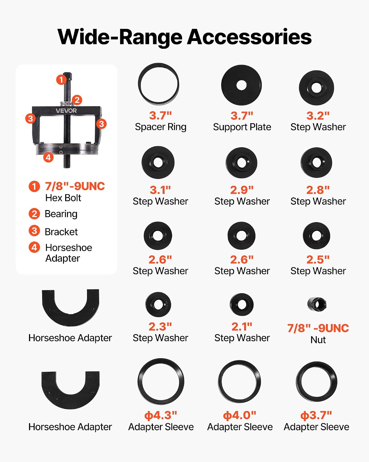 VEVOR Master Wheel Hub & Bearing Remover & Installer Kit, Fits Most Front-Wheel Drive Vehicles, Front Wheel Bearing Removal Tool, Wheel Bearing Installer Kit, Easy Bearing Swaps with No Press Required