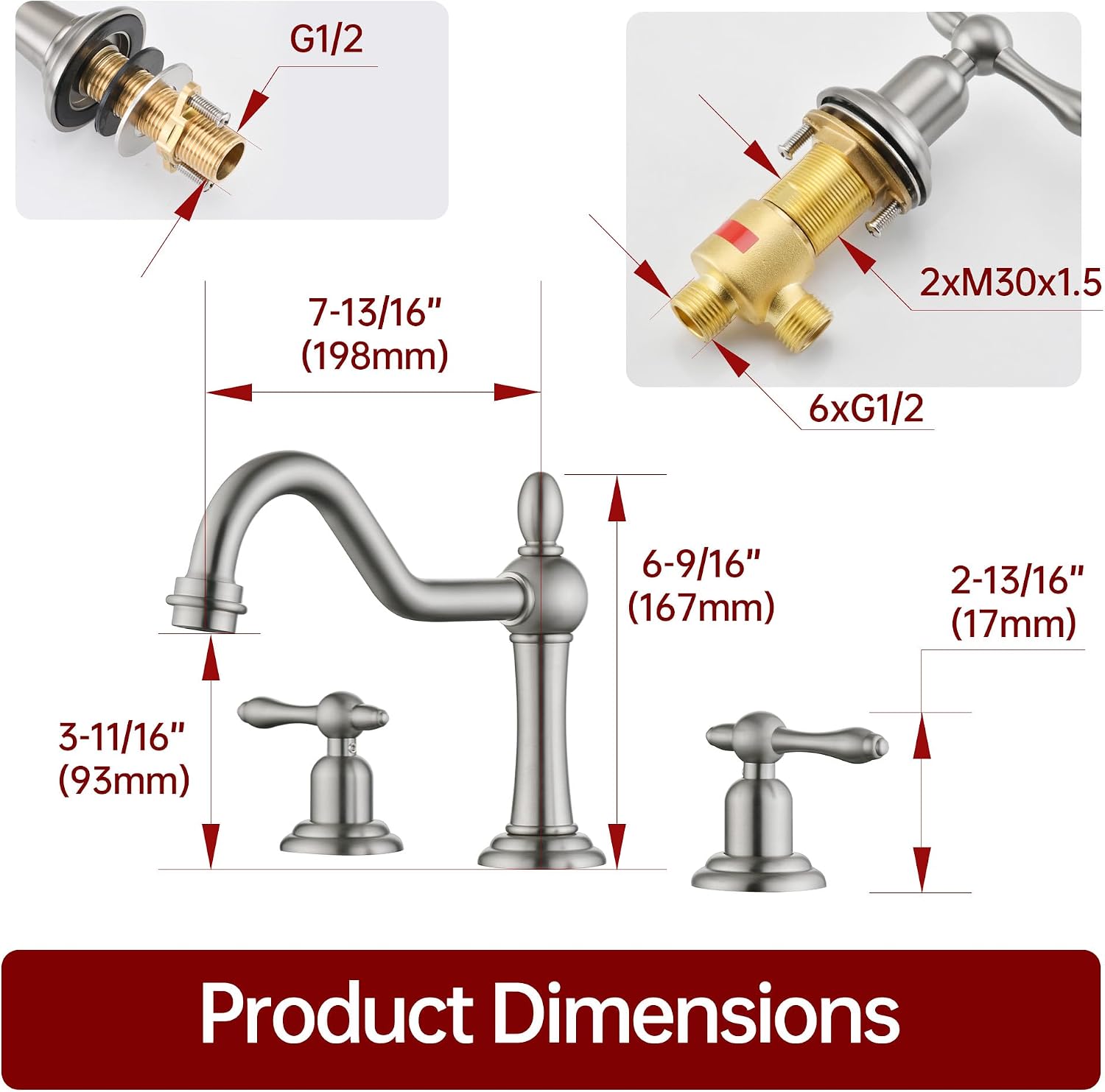 sumerain Vintage 8' Widespread Bathroom Faucet 3 Hole, 2 Handle Basin Faucet Brushed Nickel