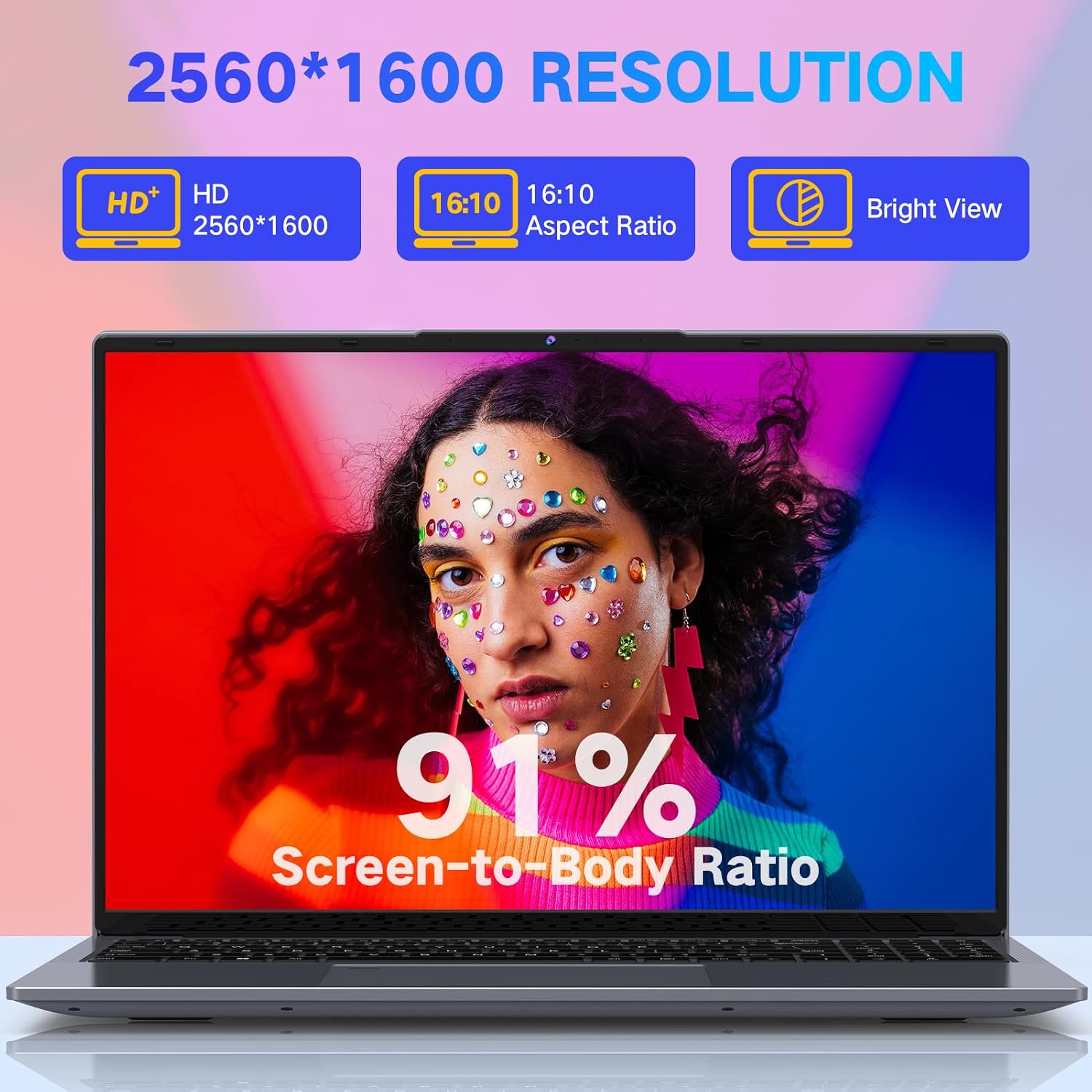 DERE Laptop,16 inch Laptop Comupter,Win11 | 16GB RAM 512GB SSD | Celeron N5805 | 2.5K QHD IPS Display|Fingerprint Unlock|Backlit Keyboard|WiFi 6|HDMI for Study,Business,Working,Sliver Gray