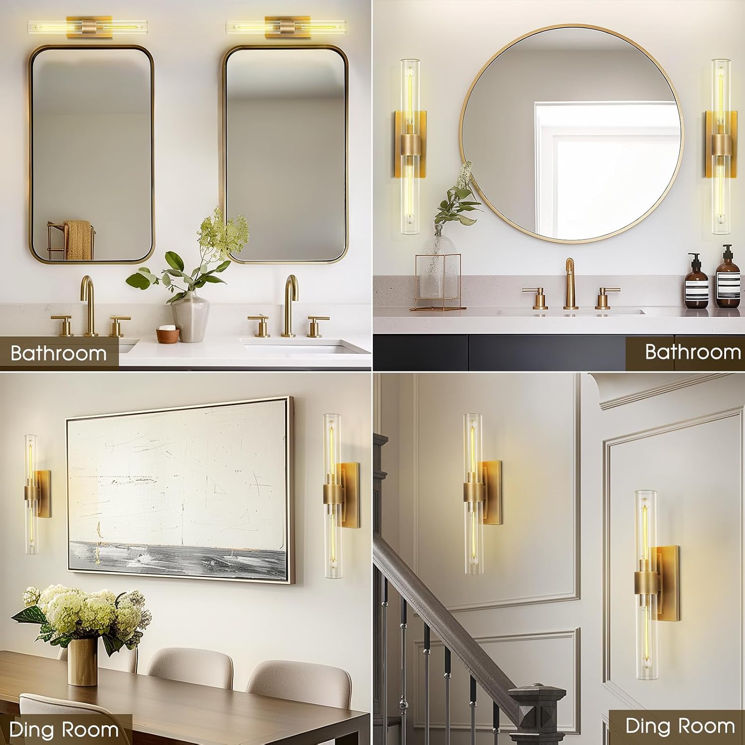Brass Bathroom Vanity Wall Sconces, Glass Tube Wall Sconces, 24 Inch Horizontal or Vertical Linear Wall Sconces,Gold Vanity Light, Bathroom Wall Sconce, E26 Bulb Included