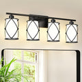 4-Light Black Bathroom Light Fixtures with Milk White Frosted Glass, 29' Modern Bathroom Vanity Lighting Fixtures Over Mirror with Metal Cage, Wall Sconce Lights for Bath, E26, CH9176BKW-4W