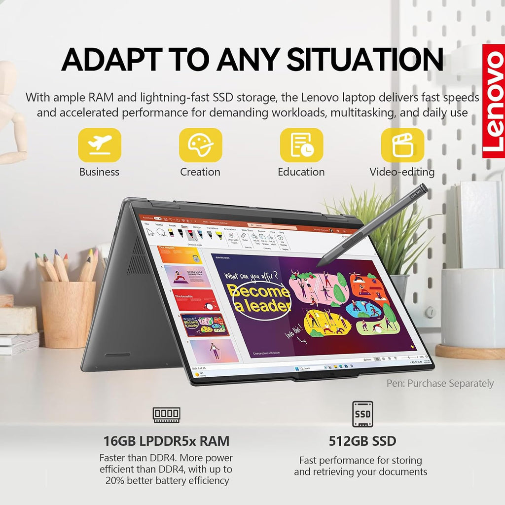 Lenovo Yoga 7i 2 in 1 Laptop Touchscreen, 16' FHD+ 360 Foldable Touch Screen Convertible, Intel Core Ultra 7, 16GB DDR5 RAM 512GB SSD,Windows 11 Pro|Backlit|Fingerprint|YGYTEaccessory