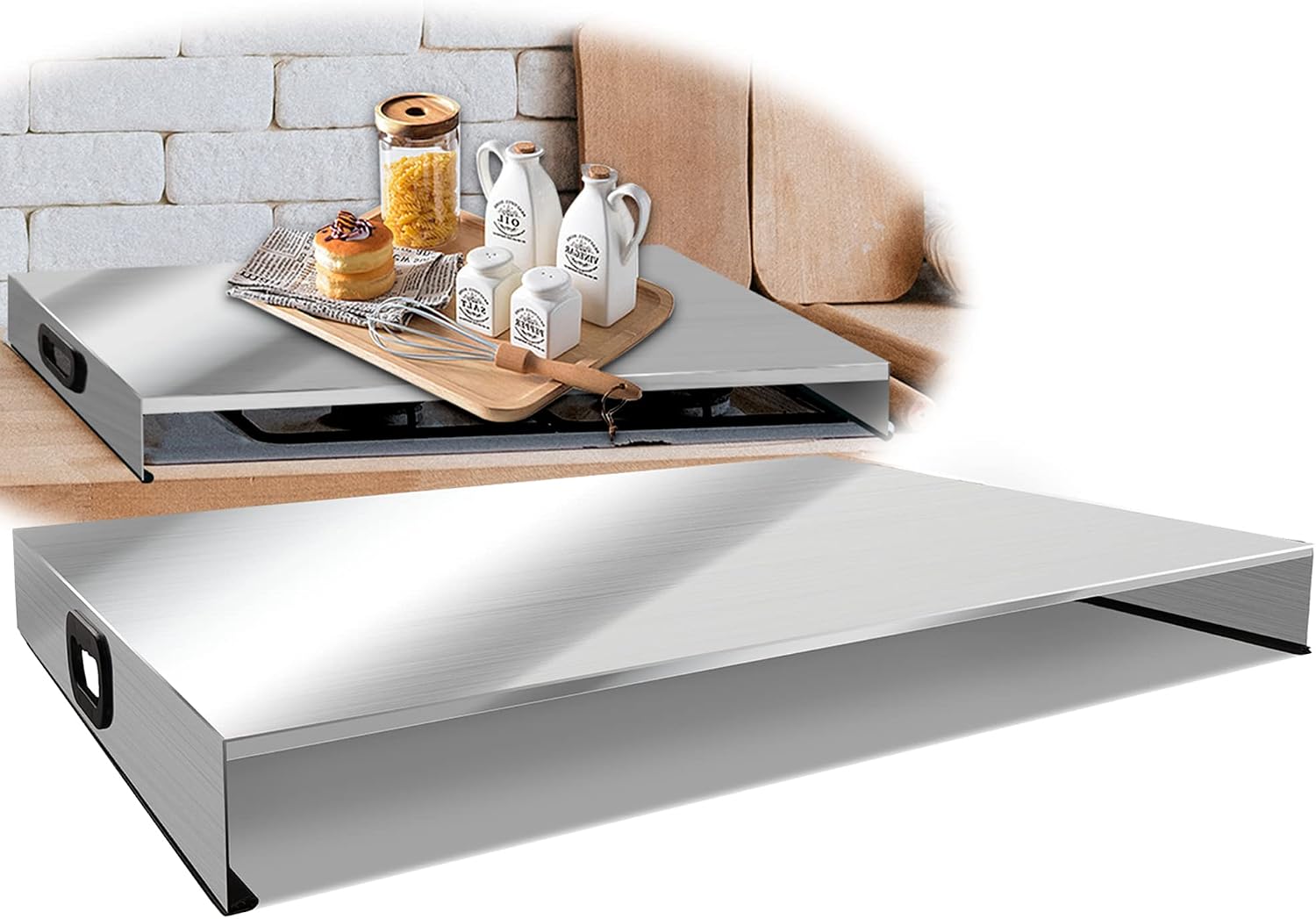 Stainless Steel Gas Stove Top Cover, Noodle Board Cooktop Cover, Kitchen Organizer for Gas and Electric Stove Range Expanding Kitchen Space, Large Size 30'x 22'x3', Sliver