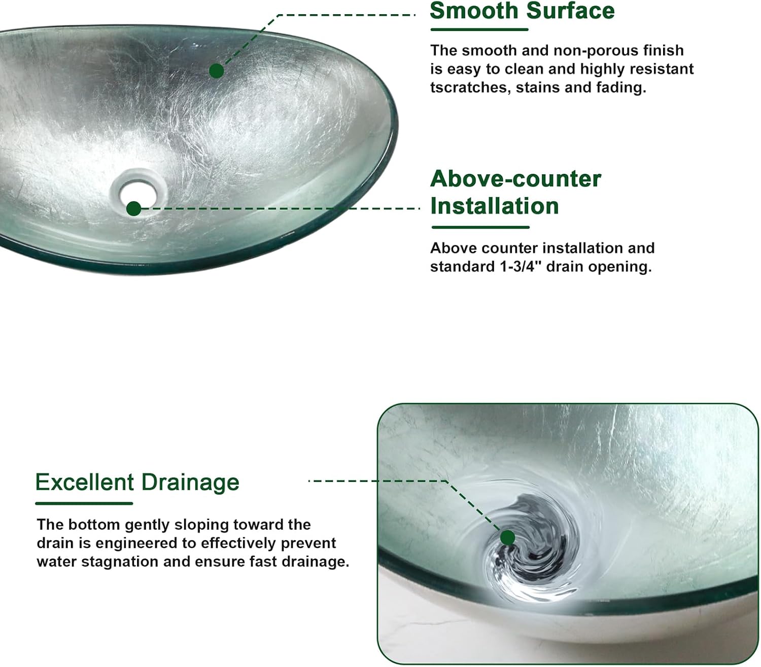 Sarlai Bathroom Vessel Sink Modern Artistic Tempered Glass Basin Countertop Bowl Sink for Lavatory Vanity Cabinet