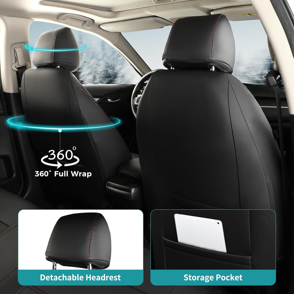Seat Covers for Honda Civic Sedan Sport 2022 2023 2024 & LX 2022-2026, Custom Faux Leather Car Seats Cover Full Set Waterproof - Black Red Line (Solid Rear Seatback - NO Rear Armrest)
