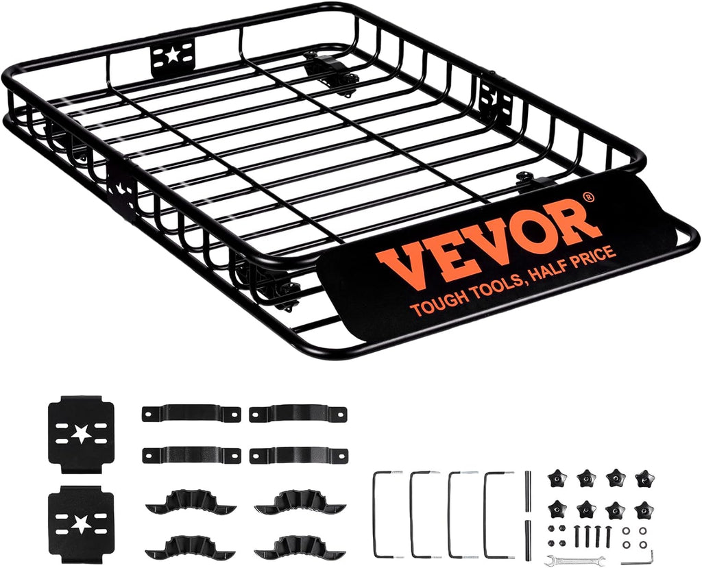 VEVOR Roof Rack Cargo Basket, 46' x 36' x 4.5' Rooftop Cargo Carrier, Heavy-Duty 200 LBS Capacity Universal Roof Rack Basket, Luggage Holder for SUV, Truck, Vehicle