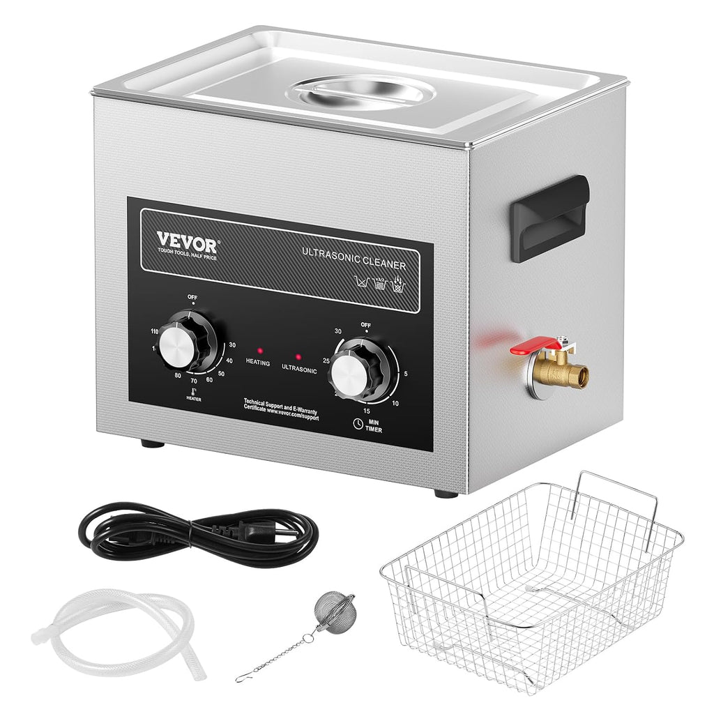 VEVOR 10L Sonic Cleaner with Heater Timer & Basket, Professional Digital Sonic Cavitation Machine, 240W Cleaning Machine for Lab Tools, Metal Parts, Carburetor, Brass, Auto Parts, Engine Parts