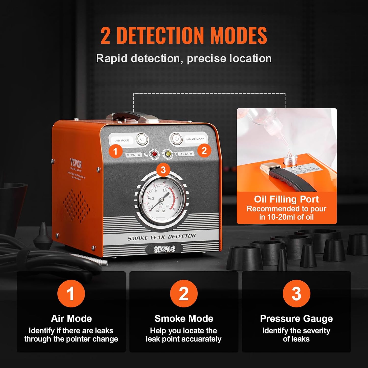 VEVOR Automotive Smoke Machine Leak Detector, EVAP Smoke Machine Leak Tester with Built-in Air Pump & Pressure Gauge, Dual-Mode Diagnostic Leak Detector for Vacuum, Fuel, Pipeline System Testing