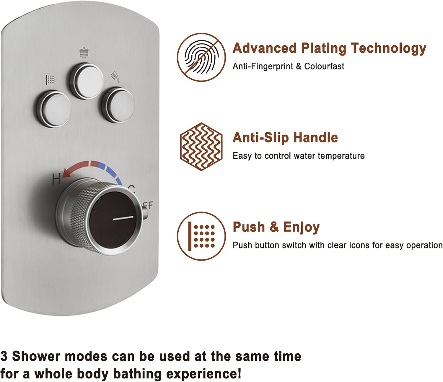 MONDAWE 12 Inch Ceiling Mounted Shower System in Brushed Nickel, 3-Function Shower Faucet Set with Rainfall Dual Shower Head and High Pressure Handheld Spray, All Function Can be Used At the Same Time
