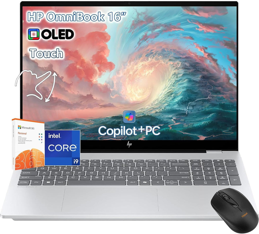 HP OmniBook 7 Touchscreen Laptop - 16inch 2K OLED 120Hz -Intel Core 9 270H Beat AMD Ryzen 9 8945H -32GB RAM| 2TB SSD -Office 365 - Business Computadora Portátil PC AI Copilot Windows 11