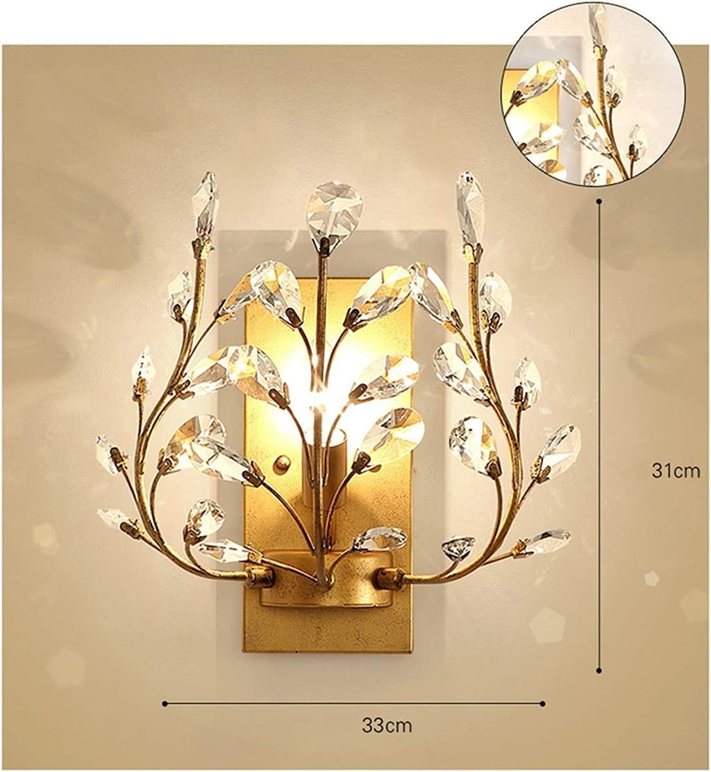 Wall Sconces LED Crystal Aisle Wall Lamp American Style Wrought Iron Candle Wall Sconce Wall Mounted Lighting Fixture for Bathroom Bedroom Living Room Aisle Decor Modern Wall Light Fixture(Black)