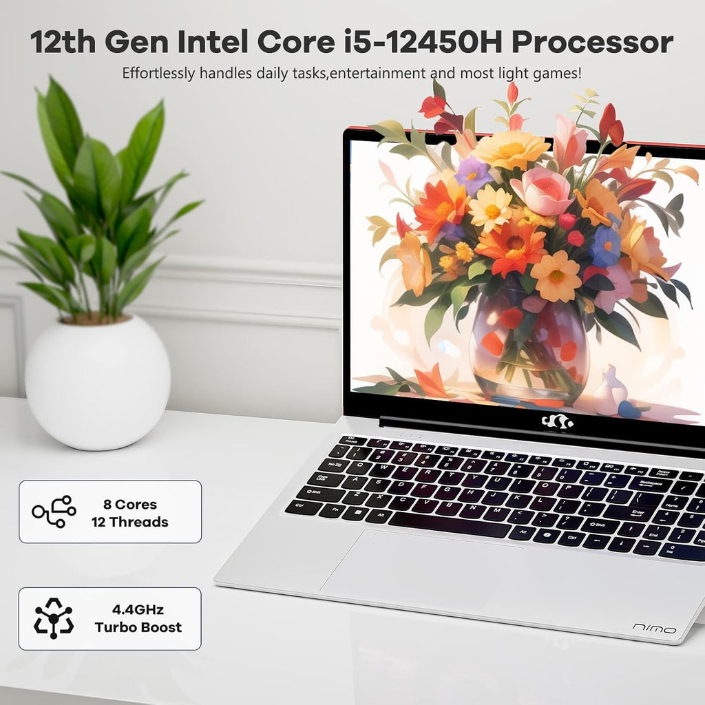 NIMO 15.6' FHD lPS-Business-Laptop, i5-12450H 8 Cores 8GB RAM 256GB SSD (Beat i7-11800H, Up to 4.4 GHz) Student Computer with 100W Type-C Fingerprint Backlit Keyboard WiFi-6 Numpad