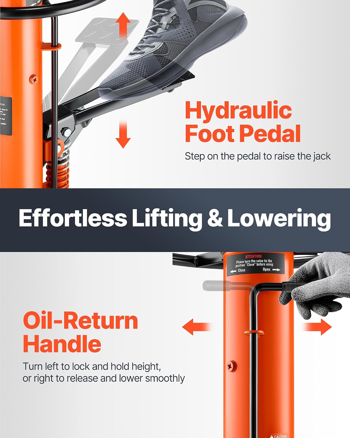 VEVOR Transmission Jack,1/2Ton/1100lbs Capacity Hydraulic Telescopic Transmission Jack, 2-Stage with Foot Pedal, 360° Swivel Wheel, Garage/Shop Lift Hoist, Orange