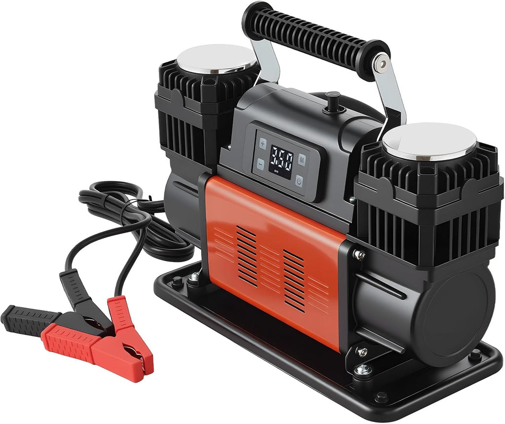 VEVOR Dual-Cylinder Heavy Duty Air Compressor, 10.6CFM Auto-Stop Portable Tire Inflator, 12V 150PSI Offroad Air Pump with LCD Digital Display & Adapters for Truck Car SUV 4 x 4 Vehicle RV