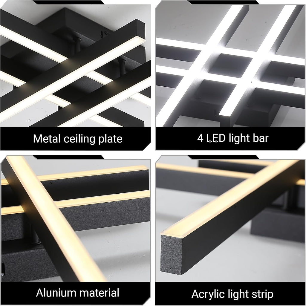 Semi Flush Mount Modern Light Fixture,35.4' Modern LED Ceiling Lights Fixture,for Hallway,Entrance,Cafe,Living Room,Bedroom,Corridor,Porch,Passage Light Fixtures (Black (4-Lights))