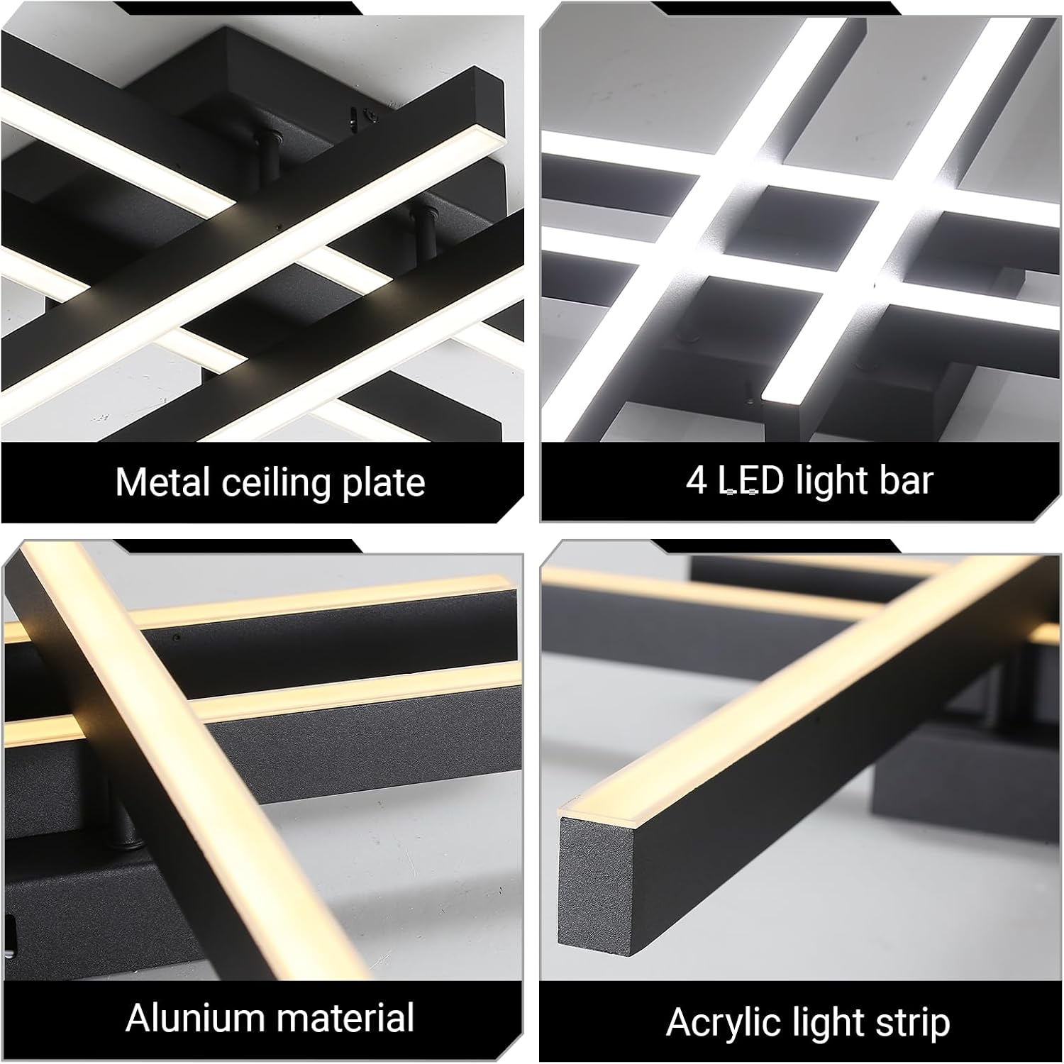 Semi Flush Mount Modern Light Fixture,35.4' Modern LED Ceiling Lights Fixture,for Hallway,Entrance,Cafe,Living Room,Bedroom,Corridor,Porch,Passage Light Fixtures (Black (4-Lights))