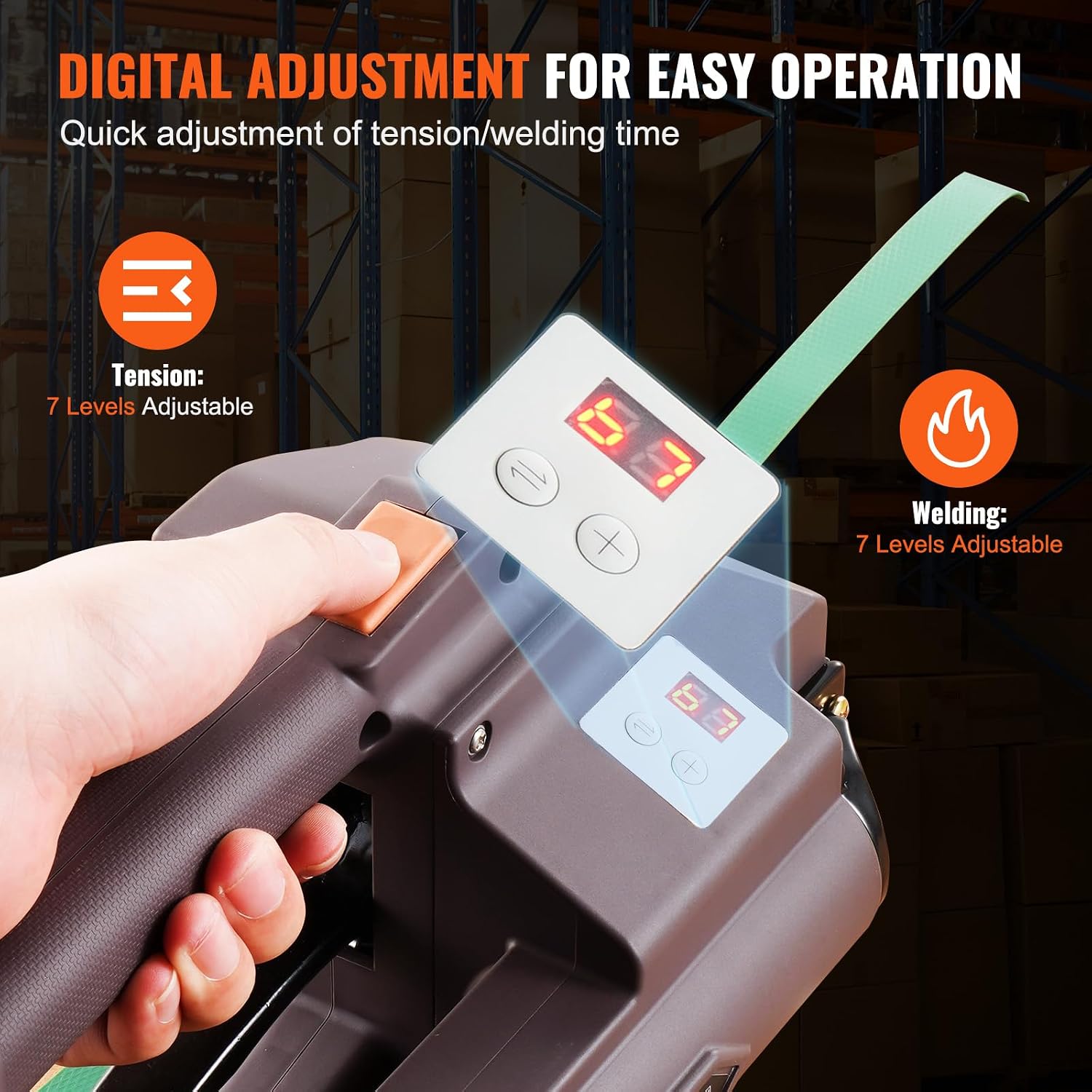 VEVOR Electric Strapping Machine, for 0.39'-0.75' PP PET Straps, Portable Electric Banding Tool with Digital Display, 2 x 4000mAh Battery Powered Automatic Strapping Tool for Packaging Box Pallet