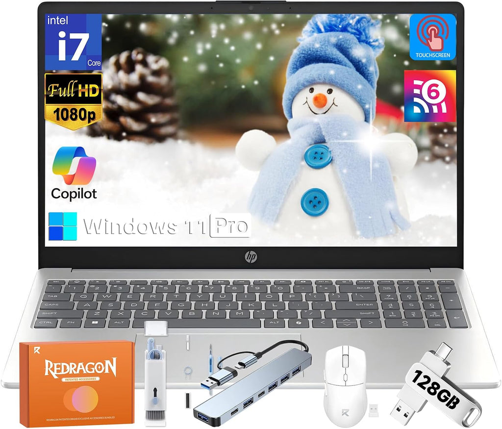 HP 2025 Touchscreen Laptop, Intel 10-Core i7-1355U, 15.6'' FHD IPS Display, 64GB RAM, 1TB SSD, Windows 11 Pro, Copilot AI, Wi-Fi 6, Backlit Keyboard, HD Audio, for Business Student, w/Accessories