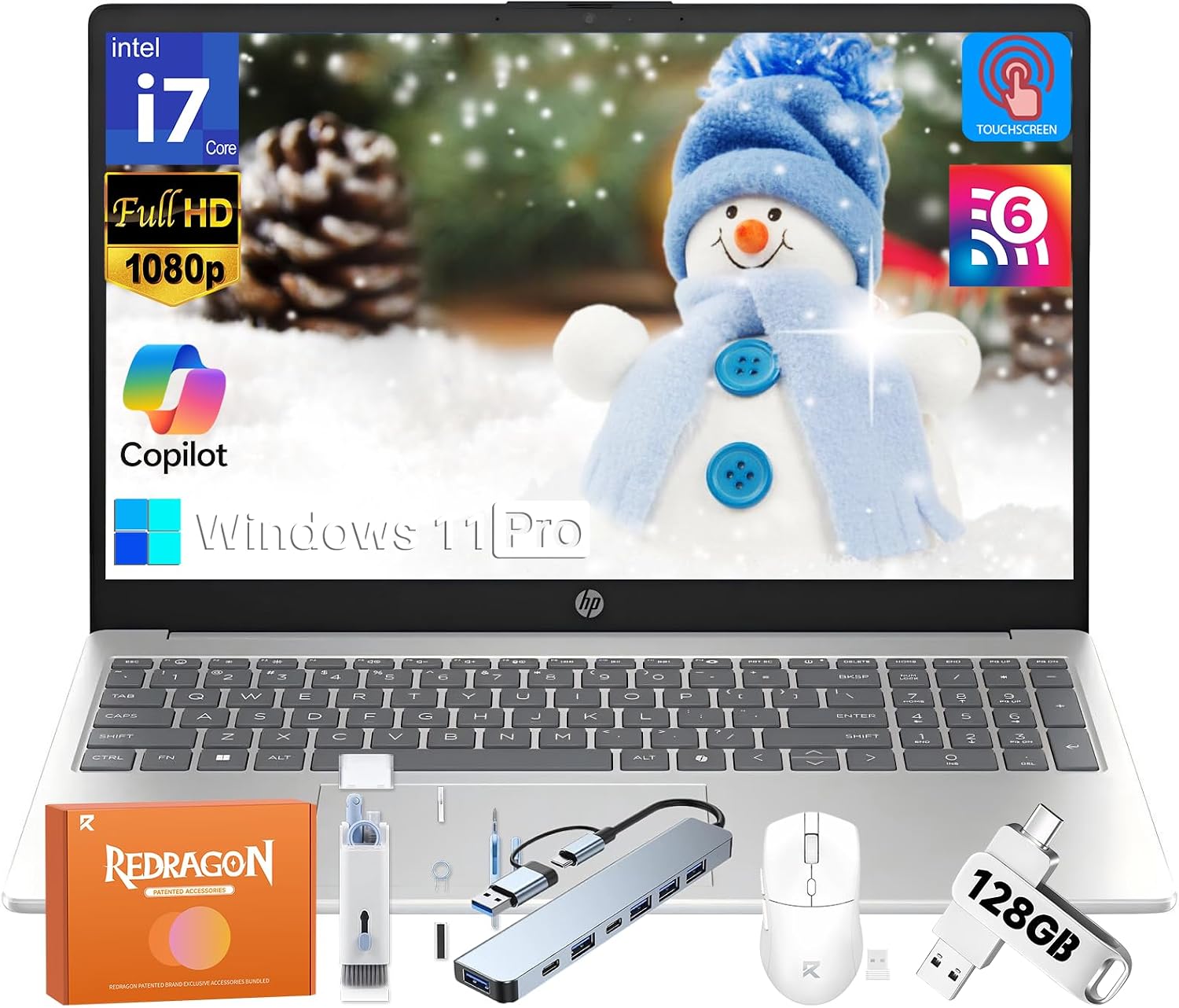 HP 2025 Touchscreen Laptop, Intel 10-Core i7-1355U, 15.6'' FHD IPS Display, 32GB RAM, 1TB SSD, Windows 11 Pro, Copilot AI, Wi-Fi 6, Backlit Keyboard, HD Audio, for Business Student, w/Accessories